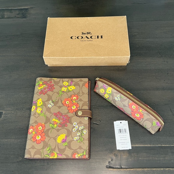 Coach Signature Canvas w/ Floral Print Notebook and Pencil Case Set - Picture 2 of 16